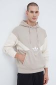 Бавовняна кофта adidas Originals чоловіча колір бежевий з капюшоном візерунок