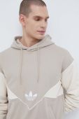 Бавовняна кофта adidas Originals чоловіча колір бежевий з капюшоном візерунок