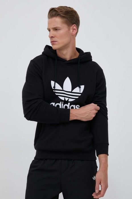 Бавовняна кофта adidas Originals чоловіча колір чорний з капюшоном з принтом (3353977)