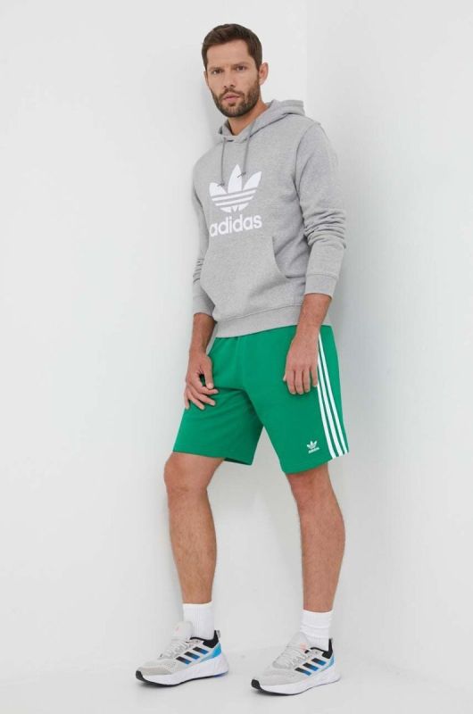 Бавовняна кофта adidas Originals чоловіча колір сірий з капюшоном візерунок фото 2