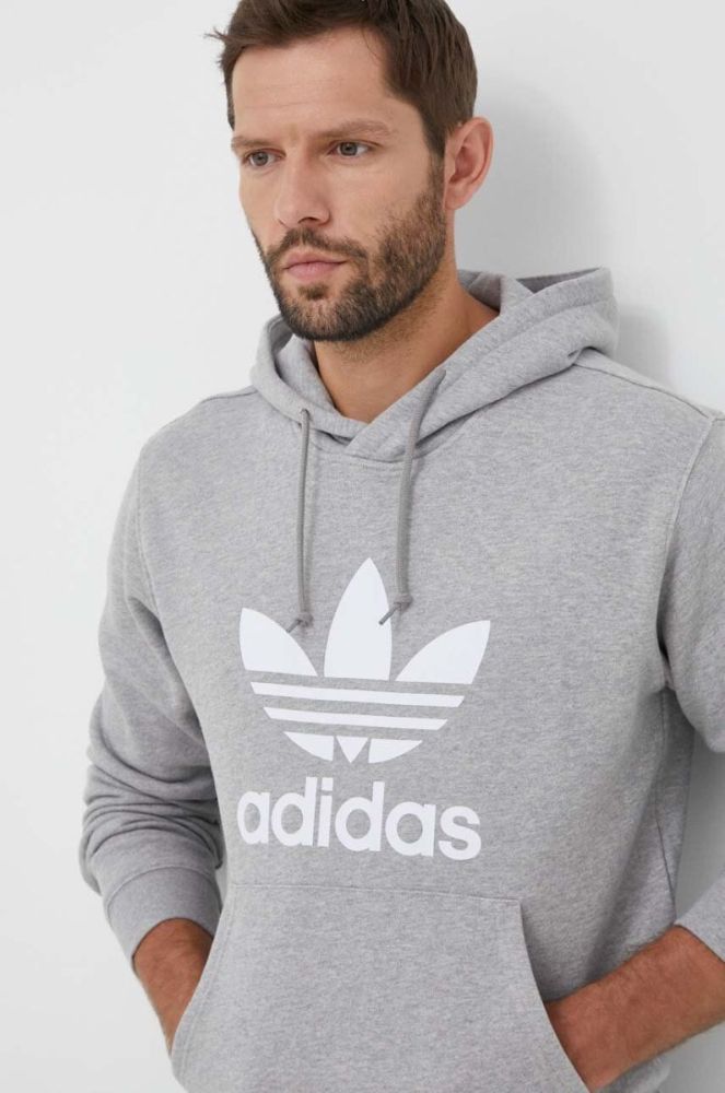 Бавовняна кофта adidas Originals чоловіча колір сірий з капюшоном візерунок фото 4