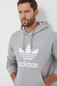 Бавовняна кофта adidas Originals чоловіча колір сірий з капюшоном візерунок
