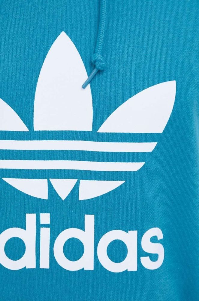 Бавовняна кофта adidas Originals чоловіча колір бірюзовий з капюшоном з принтом фото 5