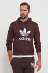 Бавовняна кофта adidas Originals чоловіча колір коричневий з капюшоном з принтом Бавовняна кофта adidas Originals чоловіча колір коричневий з капюшоном з принтом