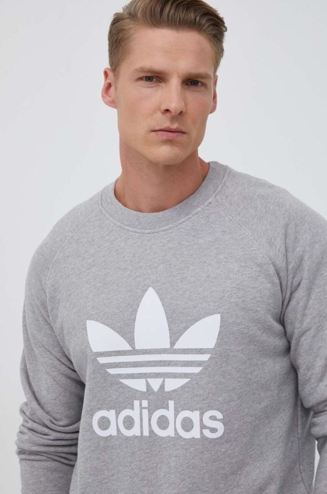 Бавовняна кофта adidas Originals чоловіча колір сірий з принтом фото 4