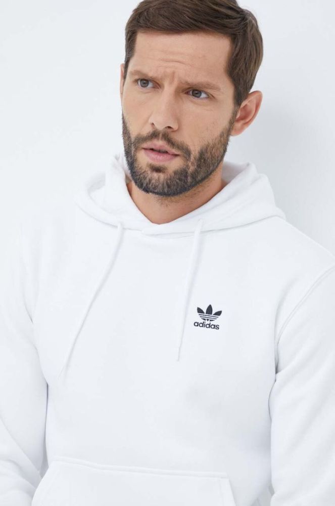 Кофта adidas Originals чоловіча колір білий з капюшоном однотонна фото 4