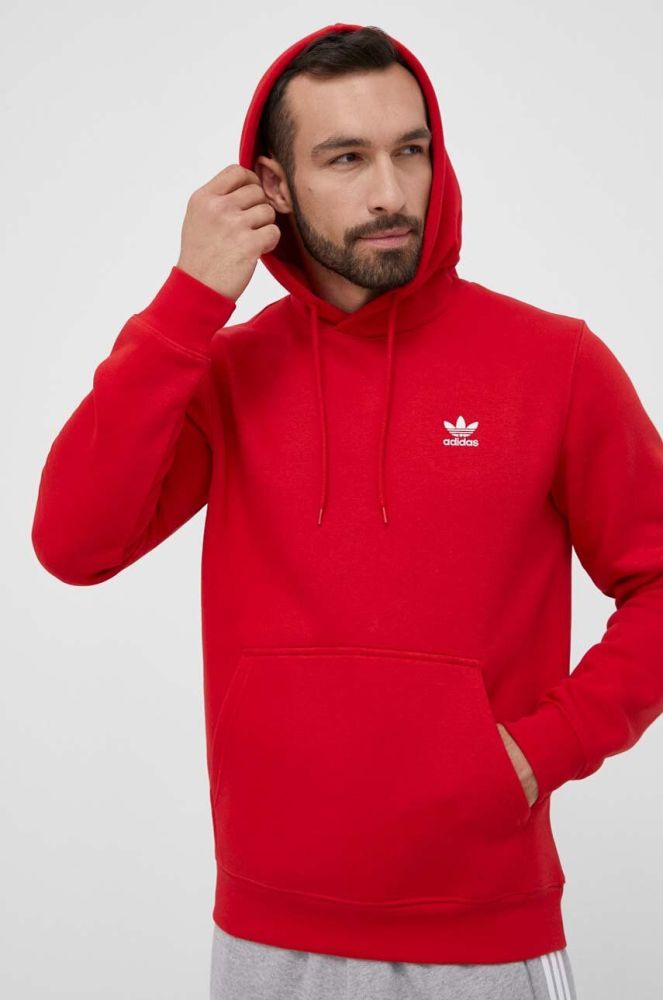 Кофта adidas Originals чоловіча колір червоний з капюшоном з аплікацією