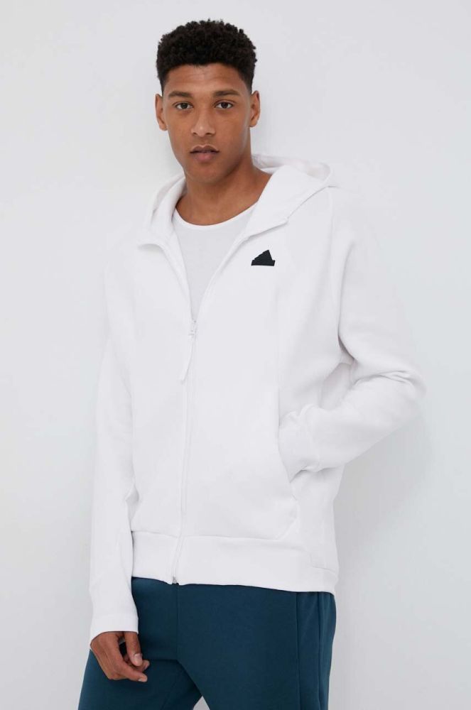 Кофта adidas Z.N.E чоловіча колір білий з капюшоном однотонна