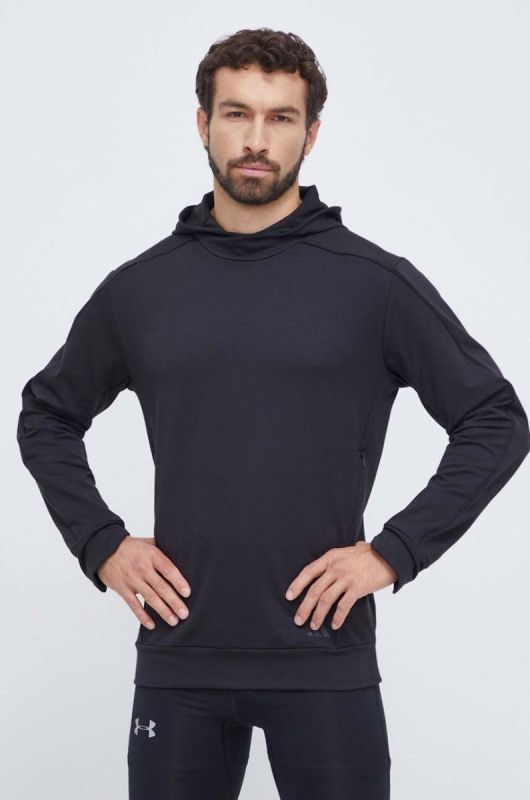 Тренувальна кофта adidas Performance колір чорний з капюшоном з принтом (3629261)
