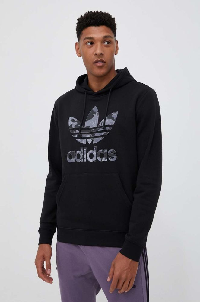 Кофта adidas Originals чоловіча колір чорний з капюшоном з принтом (3383248)