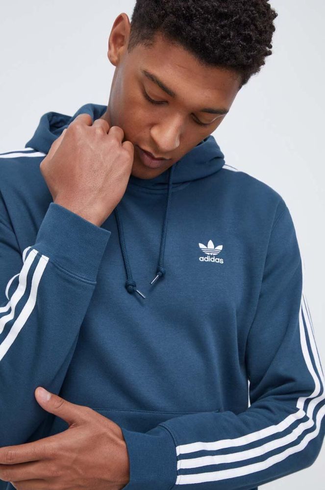 Кофта adidas Originals чоловіча колір бірюзовий з капюшоном з аплікацією