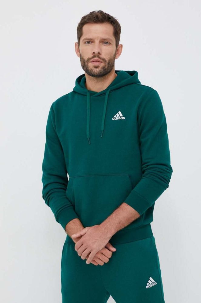 Кофта adidas чоловіча колір зелений з капюшоном однотонна (3321810)