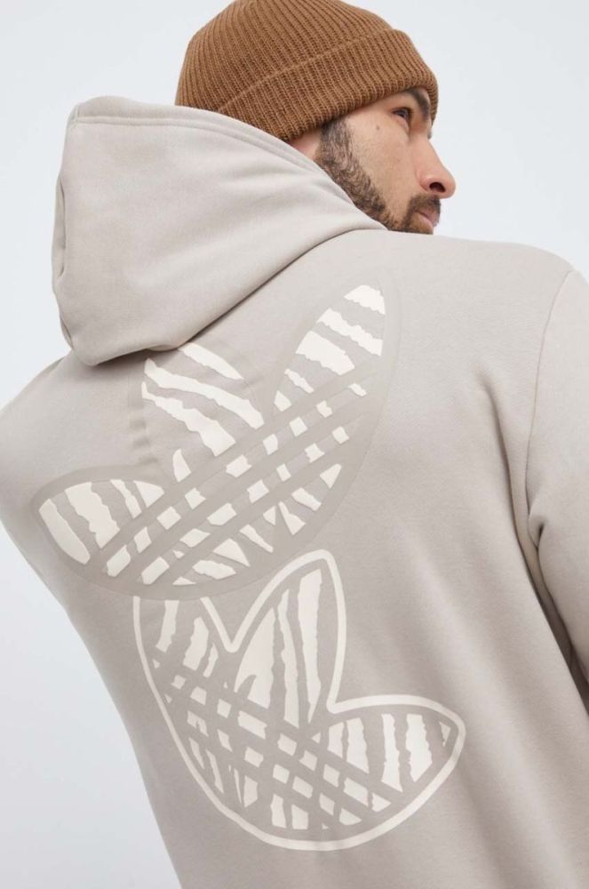 Бавовняна кофта adidas Originals чоловіча колір бежевий з капюшоном з принтом фото 5