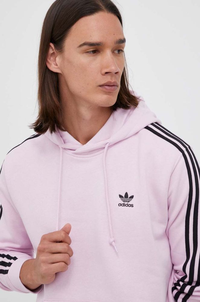 Кофта adidas Originals чоловіча колір рожевий з капюшоном з аплікацією