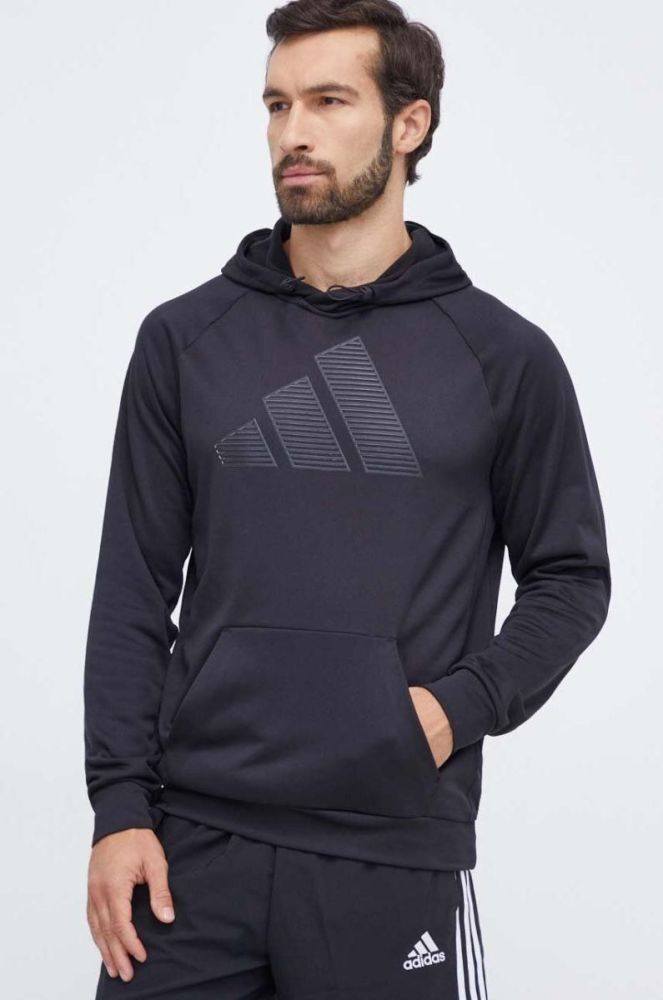 Тренувальна кофта adidas Performance колір чорний з капюшоном з принтом (3632587) фото 4