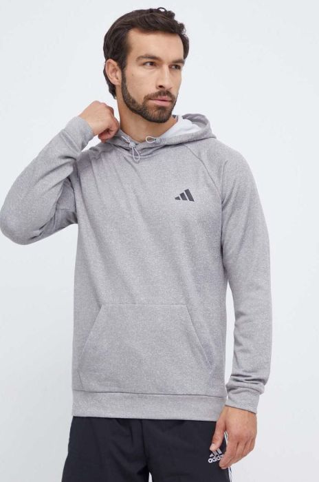 Тренувальна кофта adidas Performance колір сірий з капюшоном меланж