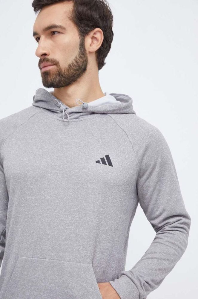 Тренувальна кофта adidas Performance колір сірий з капюшоном меланж фото 4
