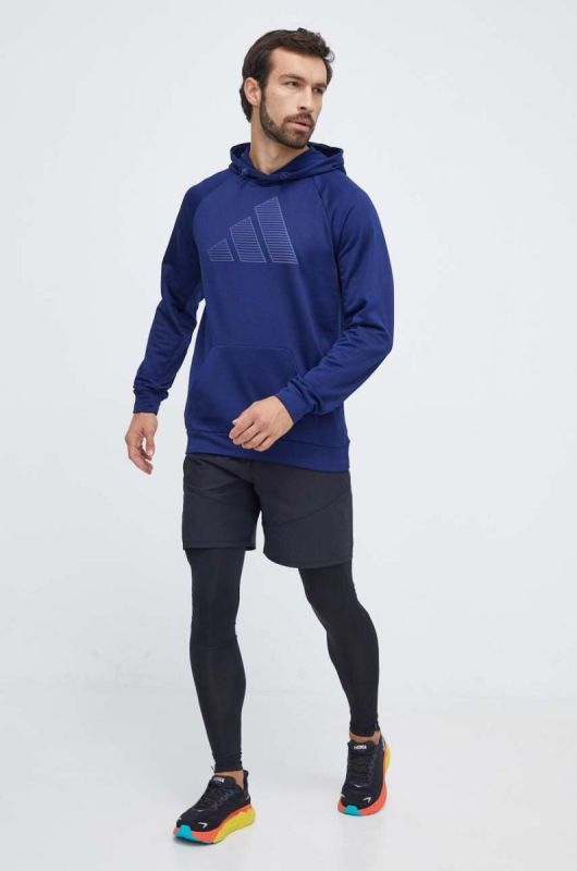 Тренувальна кофта adidas Performance колір синій з капюшоном з принтом фото 2