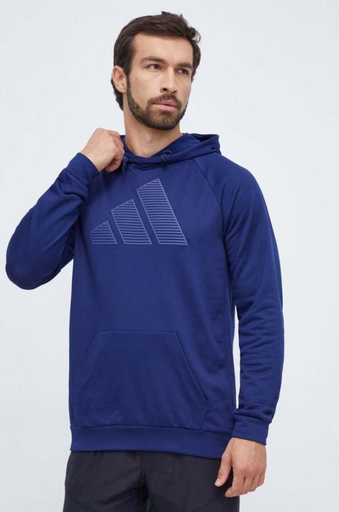 Тренувальна кофта adidas Performance колір синій з капюшоном з принтом фото 4