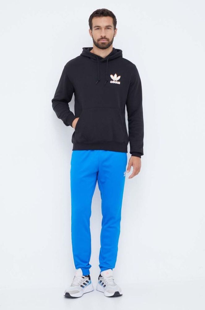 Бавовняна кофта adidas Originals чоловіча колір чорний з капюшоном з принтом (3506594) фото 2