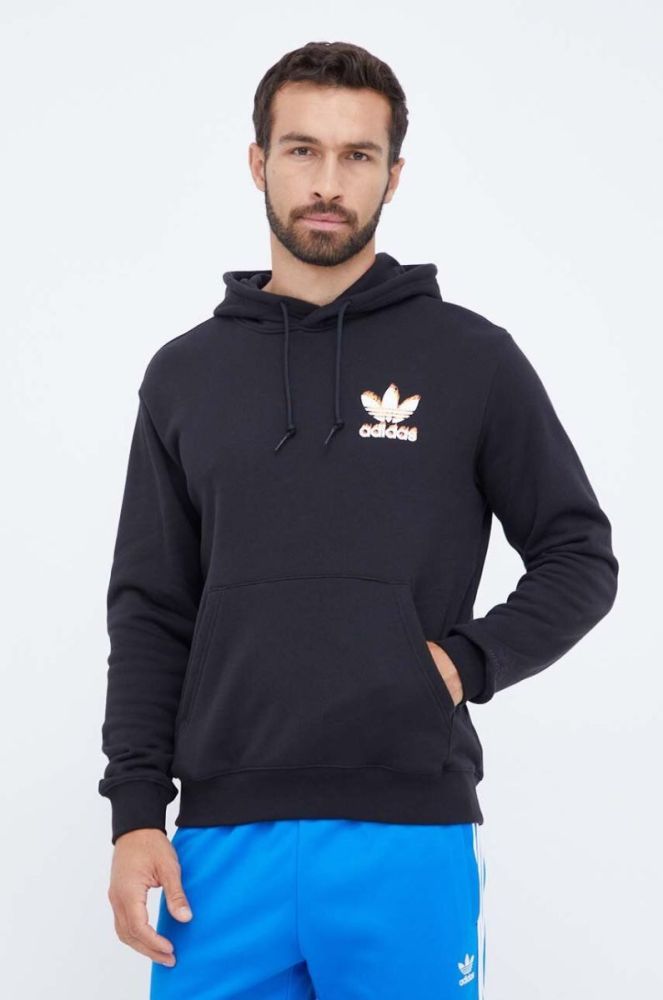 Бавовняна кофта adidas Originals чоловіча колір чорний з капюшоном з принтом (3506594) фото 3