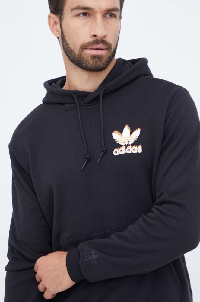 Бавовняна кофта adidas Originals чоловіча колір чорний з капюшоном з принтом (3506594) фото 4