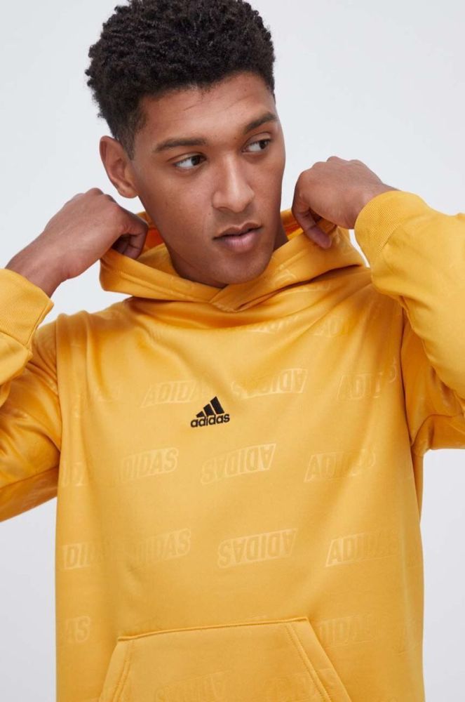 Кофта adidas чоловіча колір жовтий з капюшоном візерунок фото 4