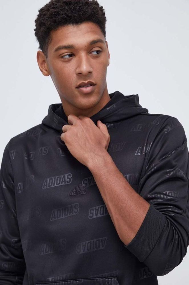Кофта adidas чоловіча колір чорний з капюшоном візерунок фото 4