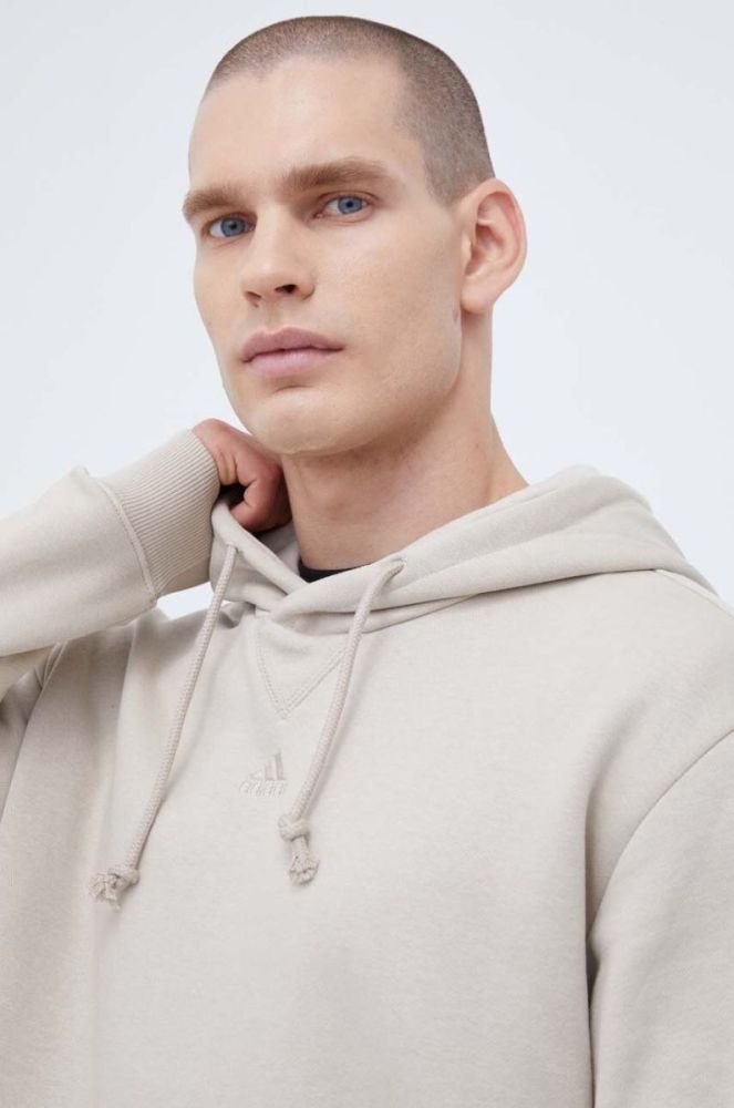 Кофта adidas чоловіча колір бежевий з капюшоном однотонна (3492375) фото 4