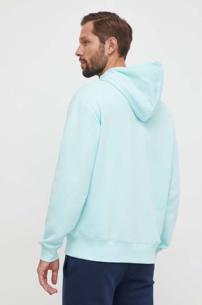 Кофта adidas чоловіча колір бірюзовий з капюшоном однотонна фото 3