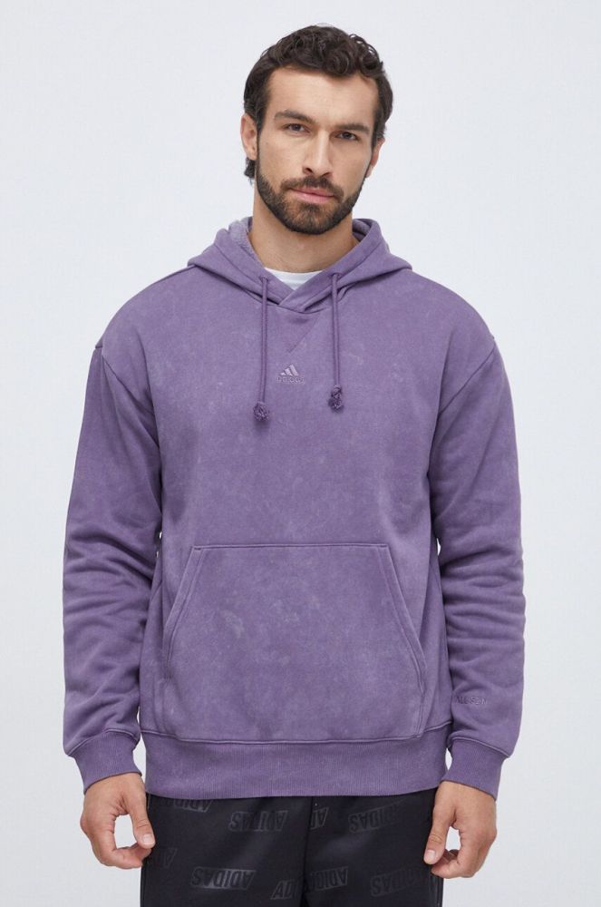 Кофта adidas чоловіча колір фіолетовий з капюшоном однотонна (3678439)