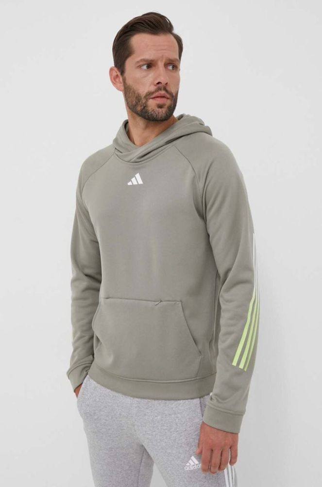 Тренувальна кофта adidas Performance Train Icons колір зелений з капюшоном з принтом фото 4