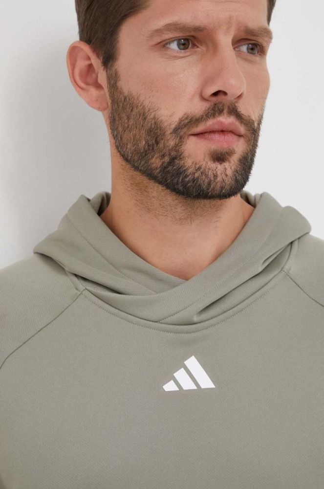 Тренувальна кофта adidas Performance Train Icons колір зелений з капюшоном з принтом фото 5