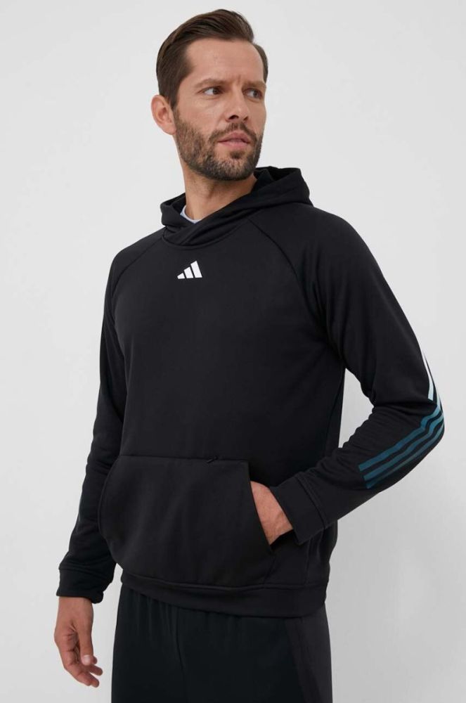 Тренувальна кофта adidas Performance Train Icons колір чорний з капюшоном з принтом фото 2