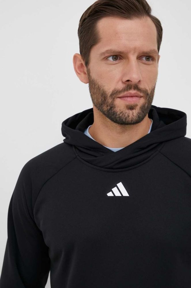 Тренувальна кофта adidas Performance Train Icons колір чорний з капюшоном з принтом фото 4