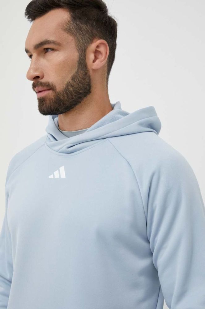 Тренувальна кофта adidas Performance Train Icons з капюшоном з принтом колір блакитний фото 4