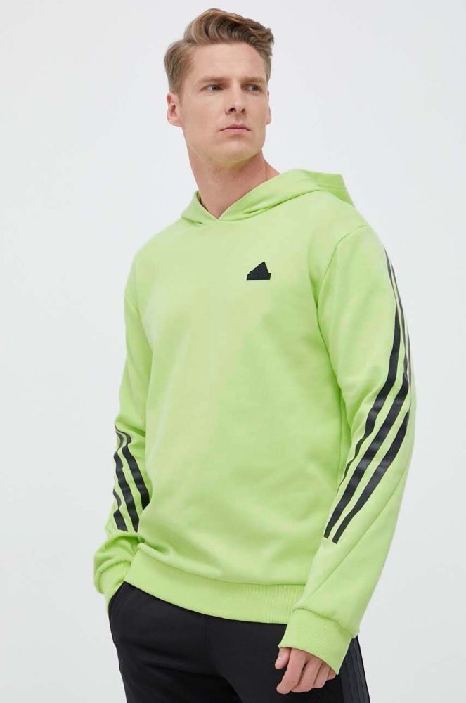 Кофта adidas чоловіча колір зелений з капюшоном з принтом (3309842)