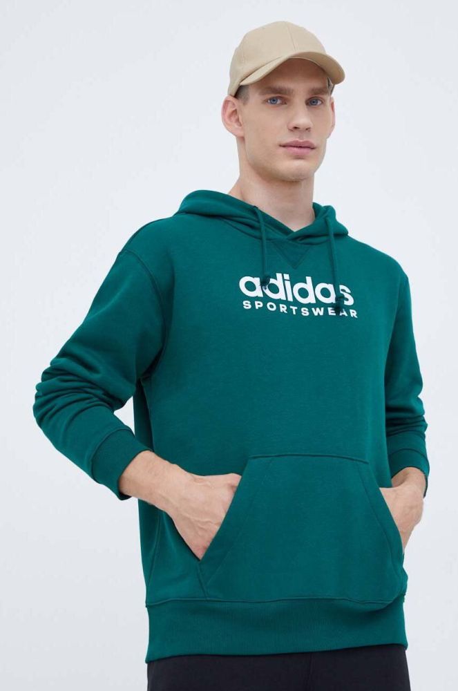 Кофта adidas чоловіча колір зелений з капюшоном з аплікацією (3500011)
