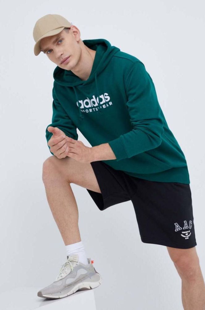 Кофта adidas чоловіча колір зелений з капюшоном з аплікацією (3500011) фото 2