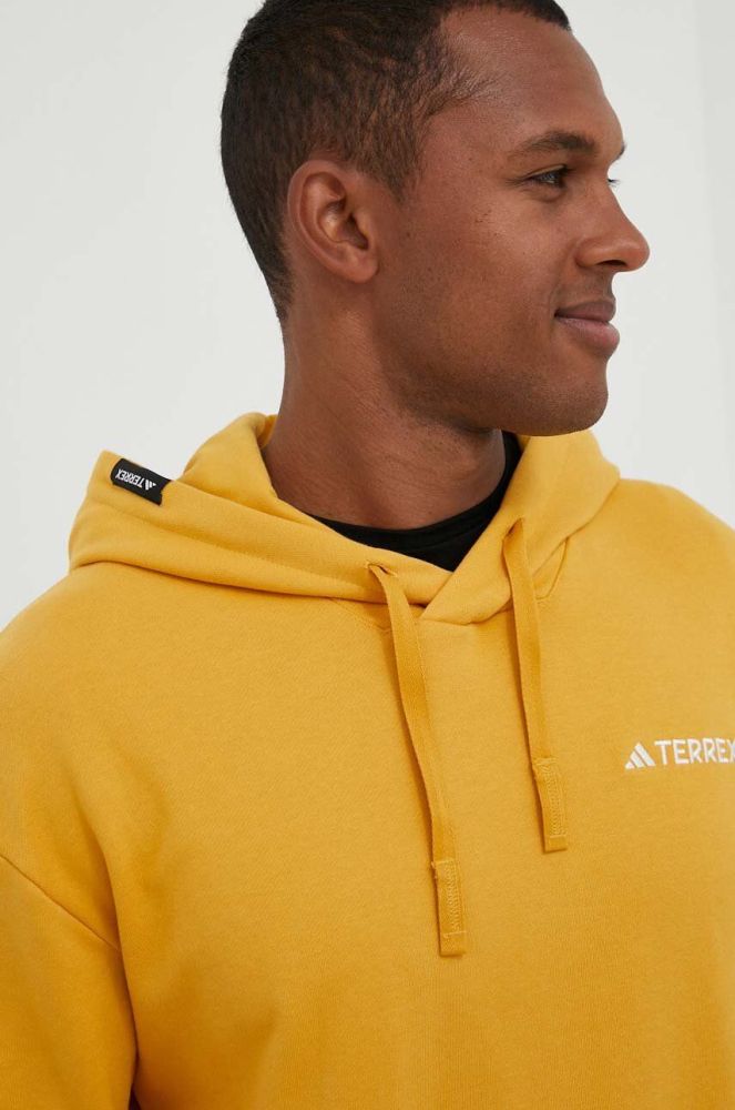 Кофта adidas TERREX Logo колір жовтий з капюшоном однотонна