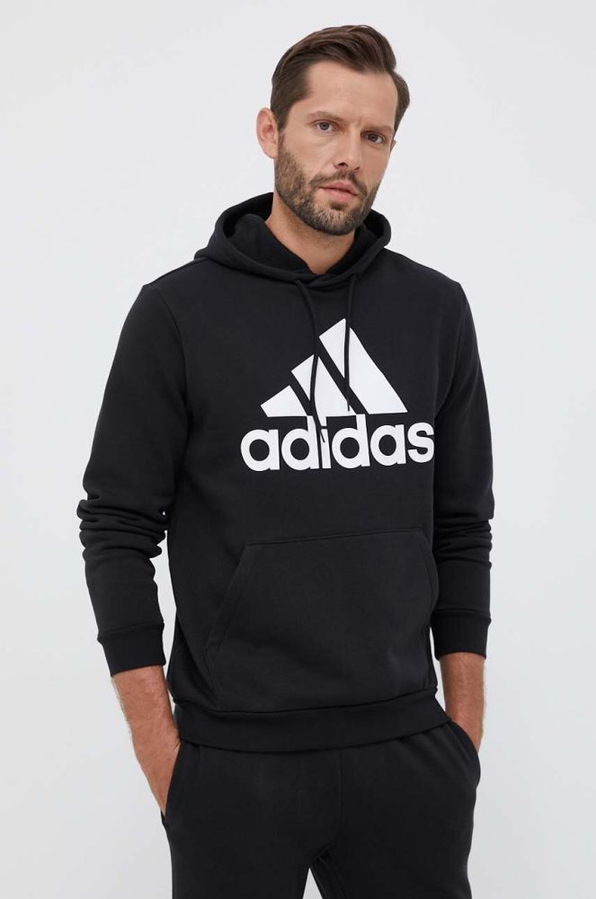 Кофта adidas чоловіча колір чорний з капюшоном з принтом (3332713)