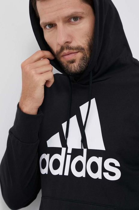 Кофта adidas чоловіча колір чорний з капюшоном з принтом (3327576)