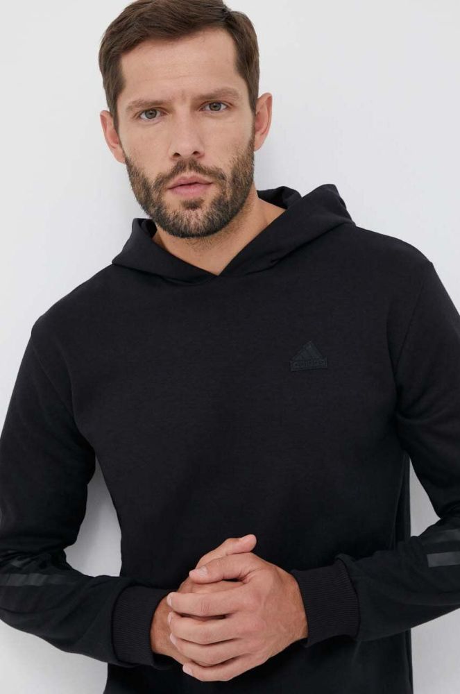 Кофта adidas чоловіча колір чорний з капюшоном з принтом (3321864)