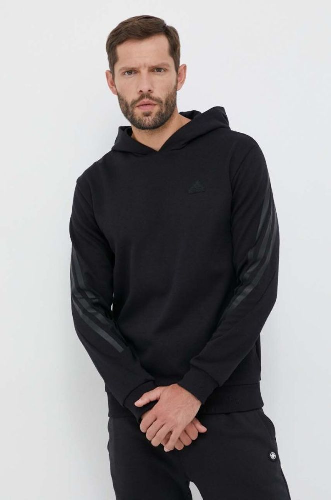 Кофта adidas чоловіча колір чорний з капюшоном з принтом (3321864) фото 4
