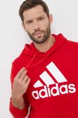 Бавовняна кофта adidas чоловіча колір червоний з капюшоном візерунок