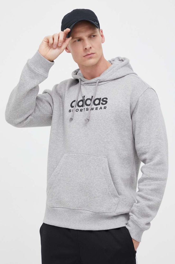 Кофта adidas чоловіча колір сірий з капюшоном з принтом (3302723)