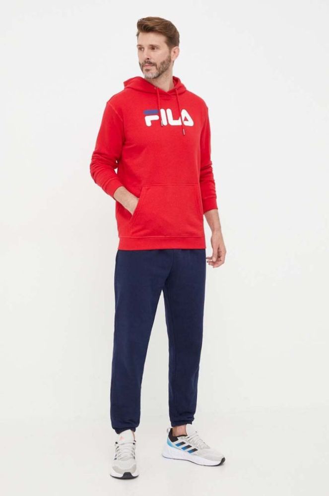 Кофта Fila чоловіча колір червоний з капюшоном з принтом фото 2