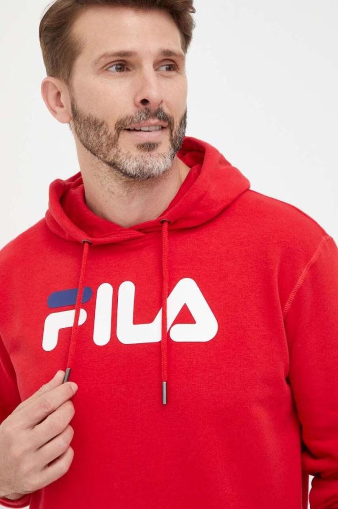 Кофта Fila чоловіча колір червоний з капюшоном з принтом фото 4