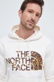 Бавовняна кофта The North Face чоловіча колір бежевий з капюшоном з принтом (3582130)