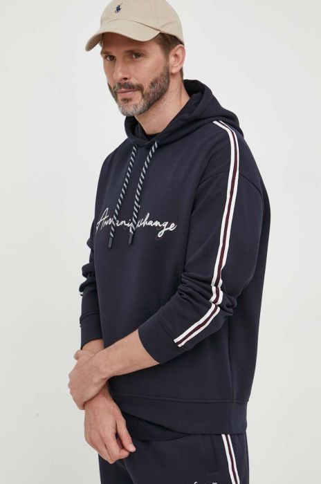 Кофта Armani Exchange чоловіча колір синій з капюшоном з принтом